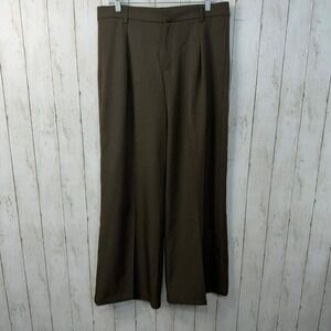 ANEWSTA Women's NWT Dark Brown Wide Leg Pleated Trousers Pants Size XL